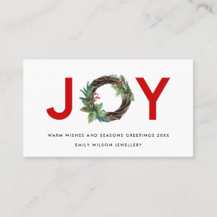 RED CHIC HOLLY BERRY JOY WREATH CHRISTMAS LOGO BUSINESS CARD