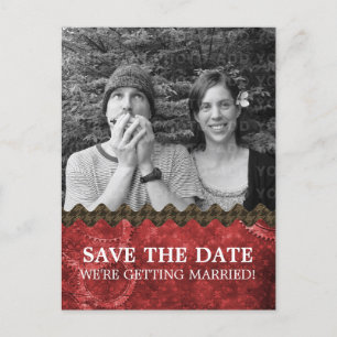 Red Chic Steampunk Photo Save the Date Postcard