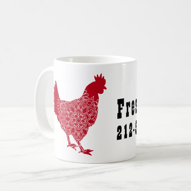 Red Chicken Fresh Eggs Promo Coffee Mug (Front Left)