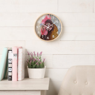 Red Chicken Hen Photo Clock