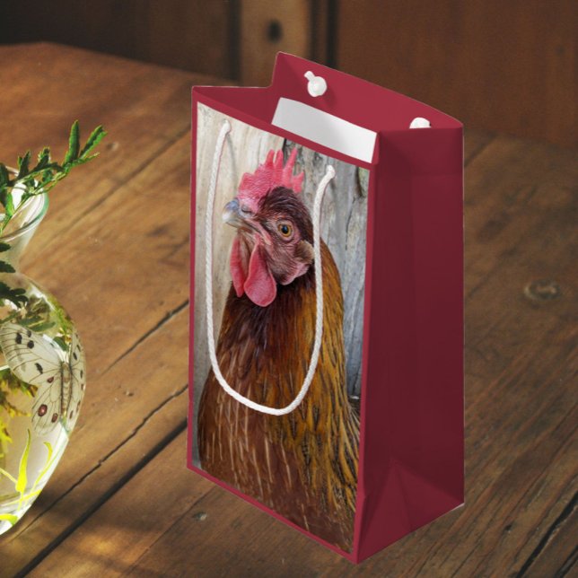 Red Chicken Hen Photo Small Gift Bag (In Situ)