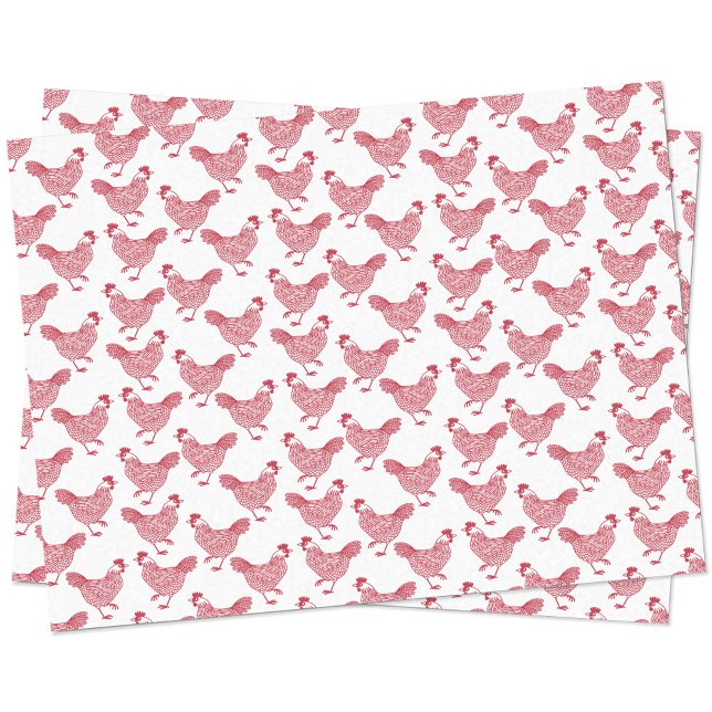 Red Chicken Hen Tissue Paper (Chicken hen poultry red and white tissue paper)