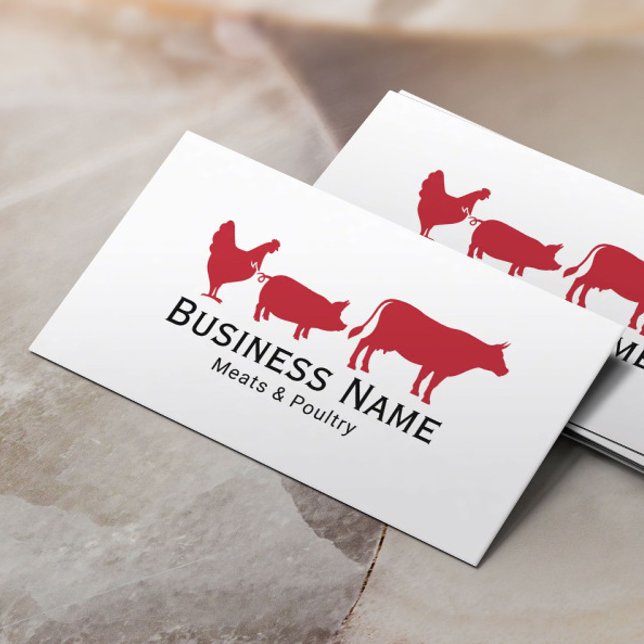 Red Chicken Pig & Cow Meats & Poultry Market Business Card (Creator Uploaded)