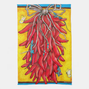 Red Chile Chilli Pepper Ristra Towel Lizard Yellow