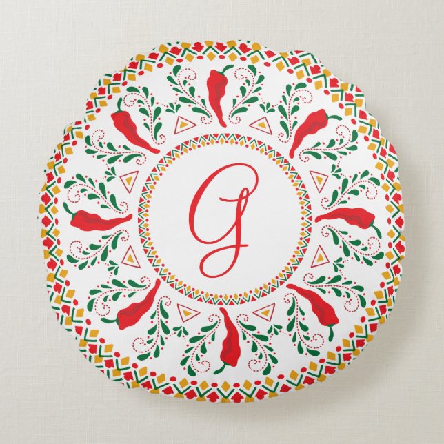 Red Chile Pepper Wreath Round Cushion (Front)