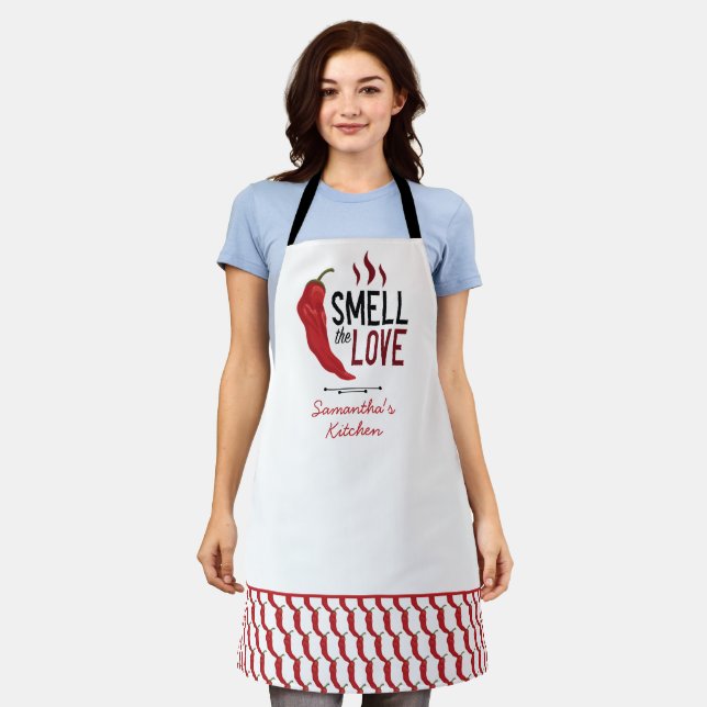Red Chile Smell the Love Apron (Worn)