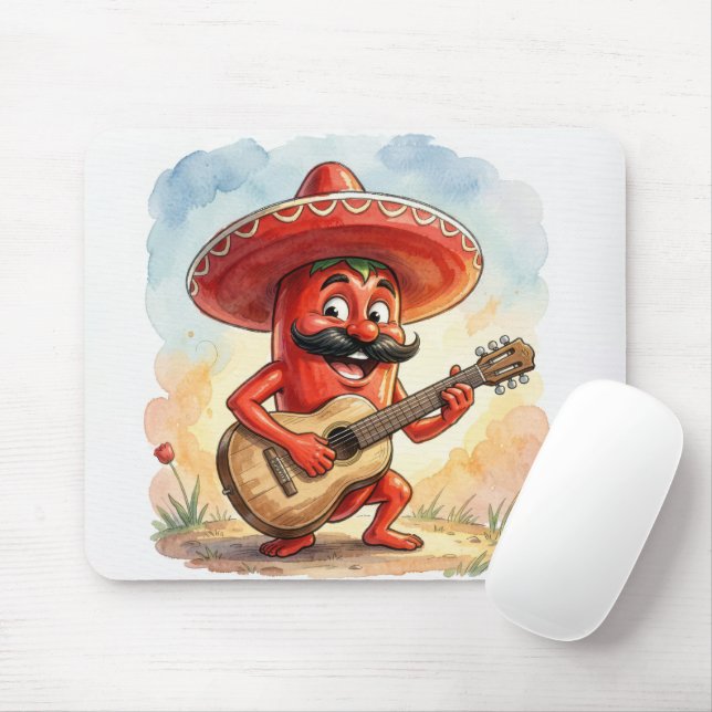 Red Chili Pepper Guitar Player Mouse Mat (With Mouse)