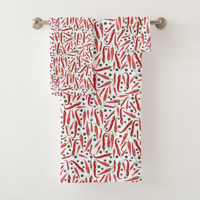Red Chili Peppers Pattern Bath Towel Set (Insitu)