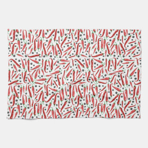 Red Chili Peppers Pattern Tea Towel