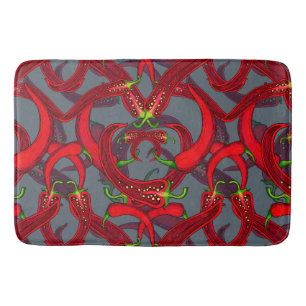red chili peppers with bath mat
