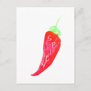 Red Chilli Hand Painted Watercolor Peppers Postcard