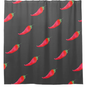 Red Chilli Hand Painted Watercolor Peppers Shower Curtain