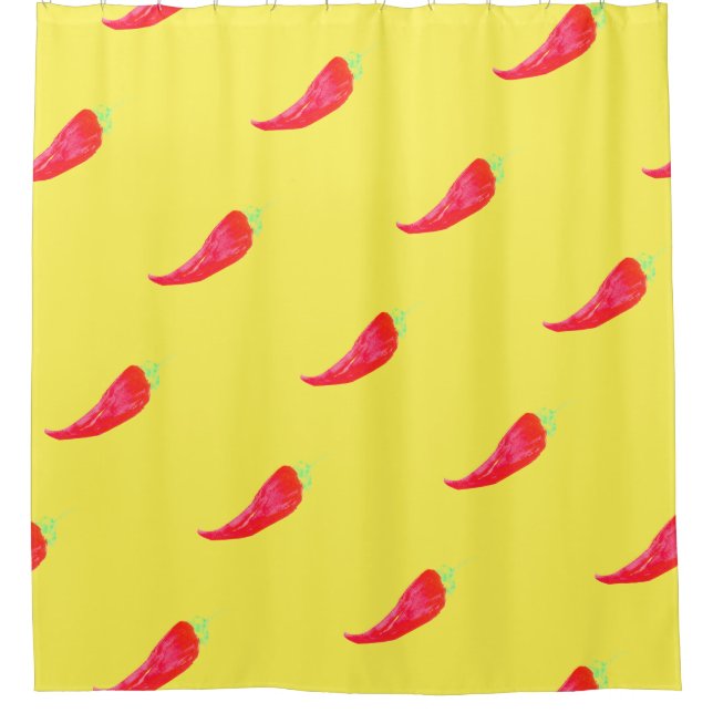 Red Chilli Hand Painted Watercolor Peppers Shower Curtain (Front)