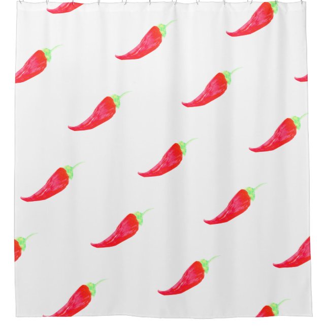 Red Chilli Hand Painted Watercolor Peppers Shower Curtain (Front)