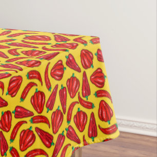 Red Chilli Hot Peppers Yellow Background Tablecloth