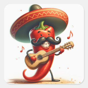 Red Chilli Pepper Musician Square Sticker