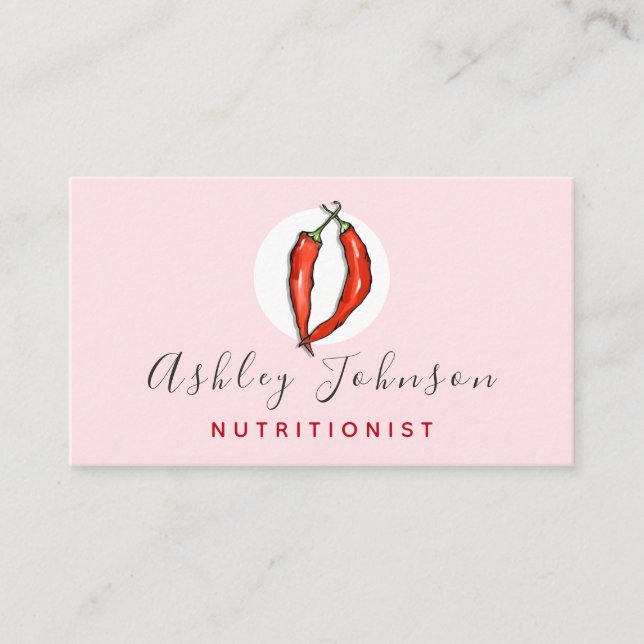Red Chilli Pepper Nutritionist Dietician Light Pin Business Card (Front)