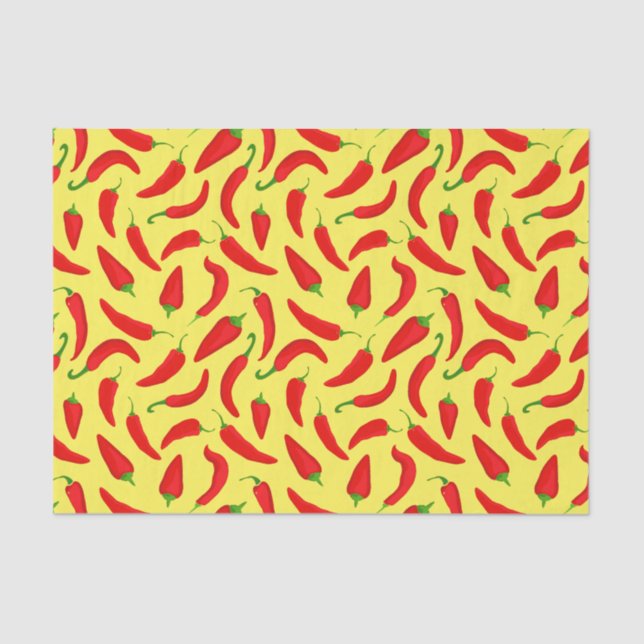 Red Chilli Pepper Pattern on Yellow Tissue Paper (Front)