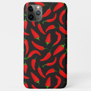 Red Chilli Peppers on Black Cool Patterned iPhone 11 Pro Max Case