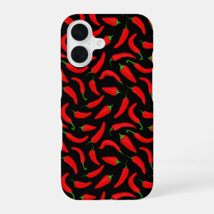 Red Chilli Peppers on Black iPhone 16 Case