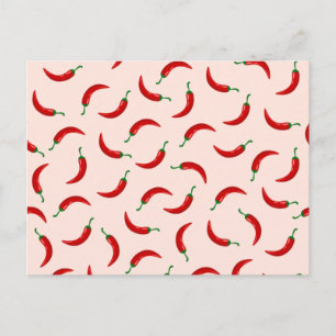 Red chilli peppers on light coloured background postcard