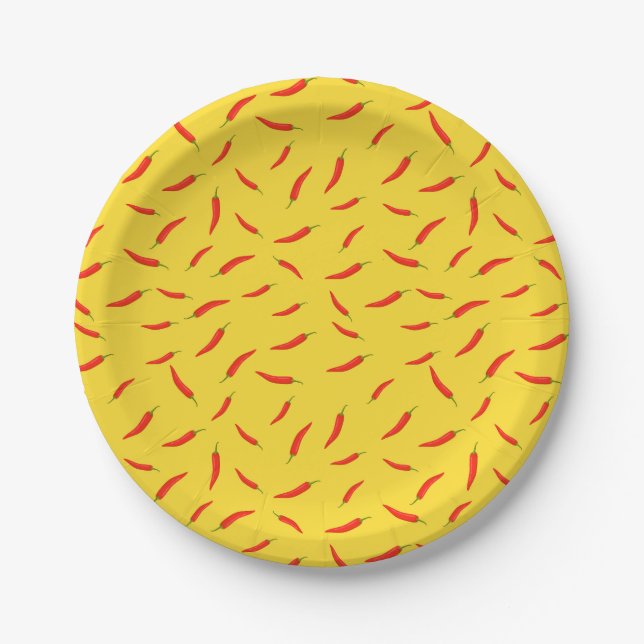 Red Chilli Peppers Pattern Paper Plate (Front)
