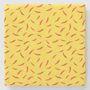 Red Chilli Peppers Pattern Stone Coaster