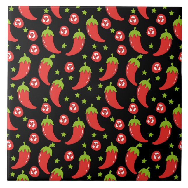 Red Chilli Peppers Pattern  Tile (Front)