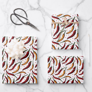 Red Chilli Peppers Pattern Wrapping Paper Sheet