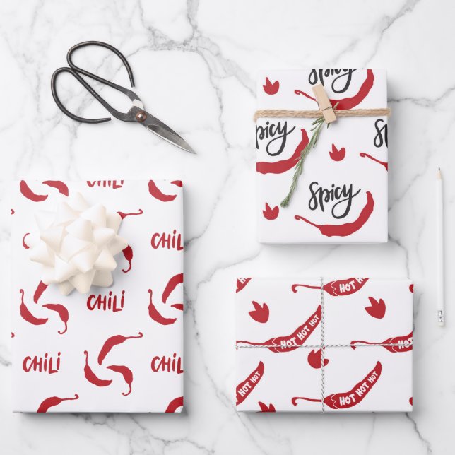 Red Chilli Peppers Pattern  Wrapping Paper Sheet (Front)