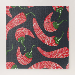 Red chilli peppers: seamless vintage pattern jigsaw puzzle