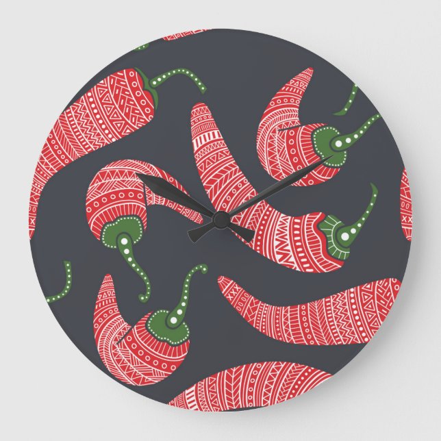 Red chilli peppers: seamless vintage pattern large clock (Front)
