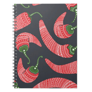 Red chilli peppers: seamless vintage pattern notebook