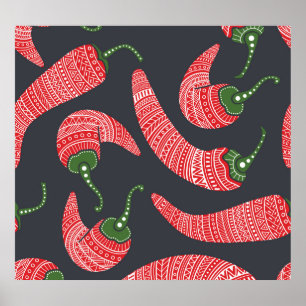 Red chilli peppers: seamless vintage pattern poster