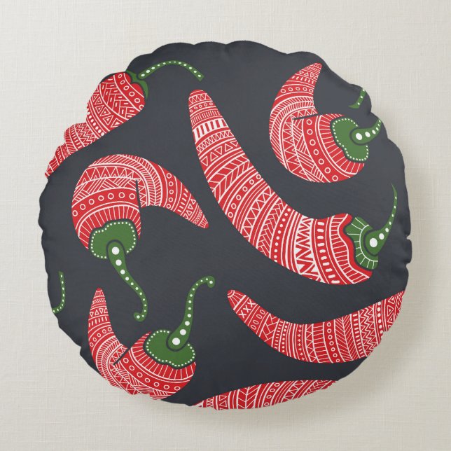 Red chilli peppers: seamless vintage pattern round cushion (Front)