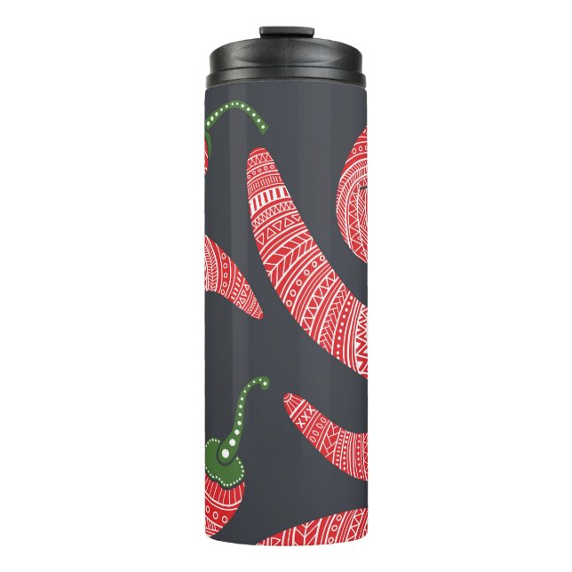Red chilli peppers: seamless vintage pattern thermal tumbler (Front)