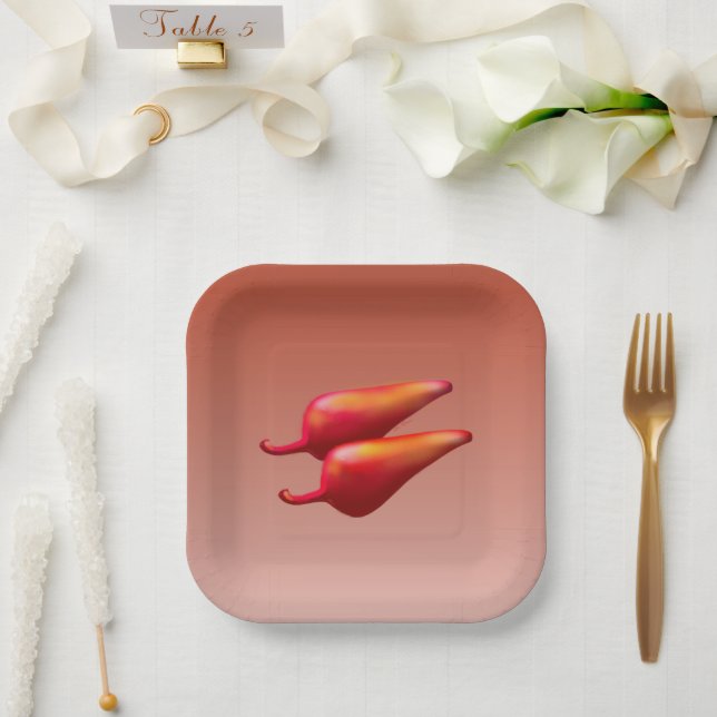 Red Chilli Peppers square paper plates (Wedding)