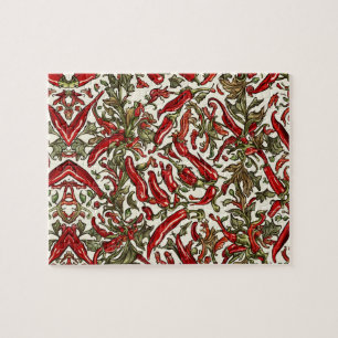 Red Chilli Peppers Vintage Pattern Jigsaw Puzzle