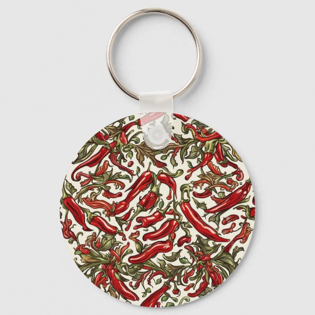 Red Chilli Peppers Vintage Pattern  Key Ring (Front)