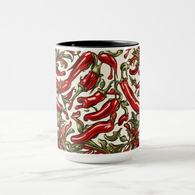 Red Chilli Peppers Vintage Pattern  Mug (Center)