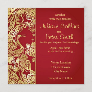 Red Chinese Background Wedding Invitation