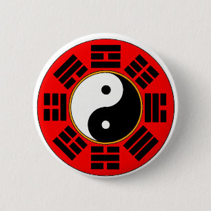 Red Chinese Balance Harmony Bagua Trigram 6 Cm Round Badge