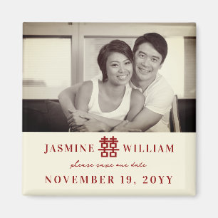 Red Chinese Double Happiness Photo Save The Date Magnet