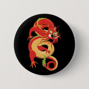 Red Chinese Dragon 6 Cm Round Badge
