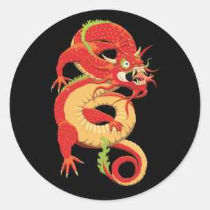 Red Chinese Dragon Classic Round Sticker