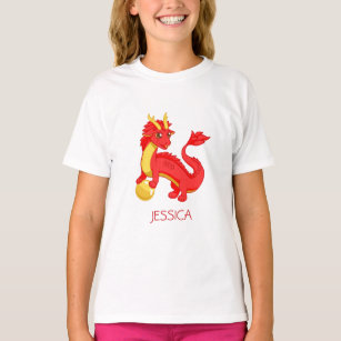 Red Chinese Dragon Custom Name T-Shirt