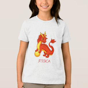 Red Chinese Dragon Custom Name Tri-Blend Shirt