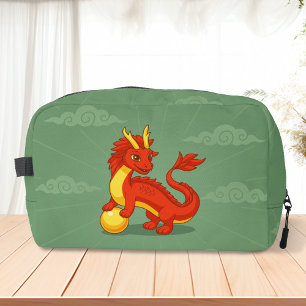Red Chinese Dragon on Green Dopp Kit