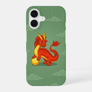 Red Chinese Dragon on Green iPhone 16 Case