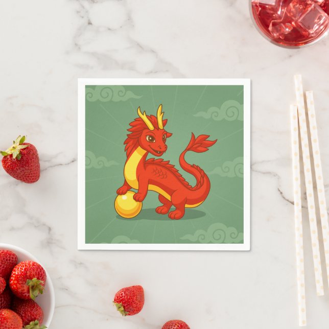 Red Chinese Dragon on Green Napkin (Insitu)